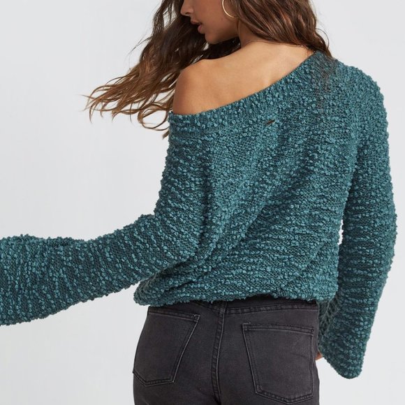 Billabong Off The Beat Sweater Texture Knit Off The Shoulder Bell Sleeves - Picture 2 of 6